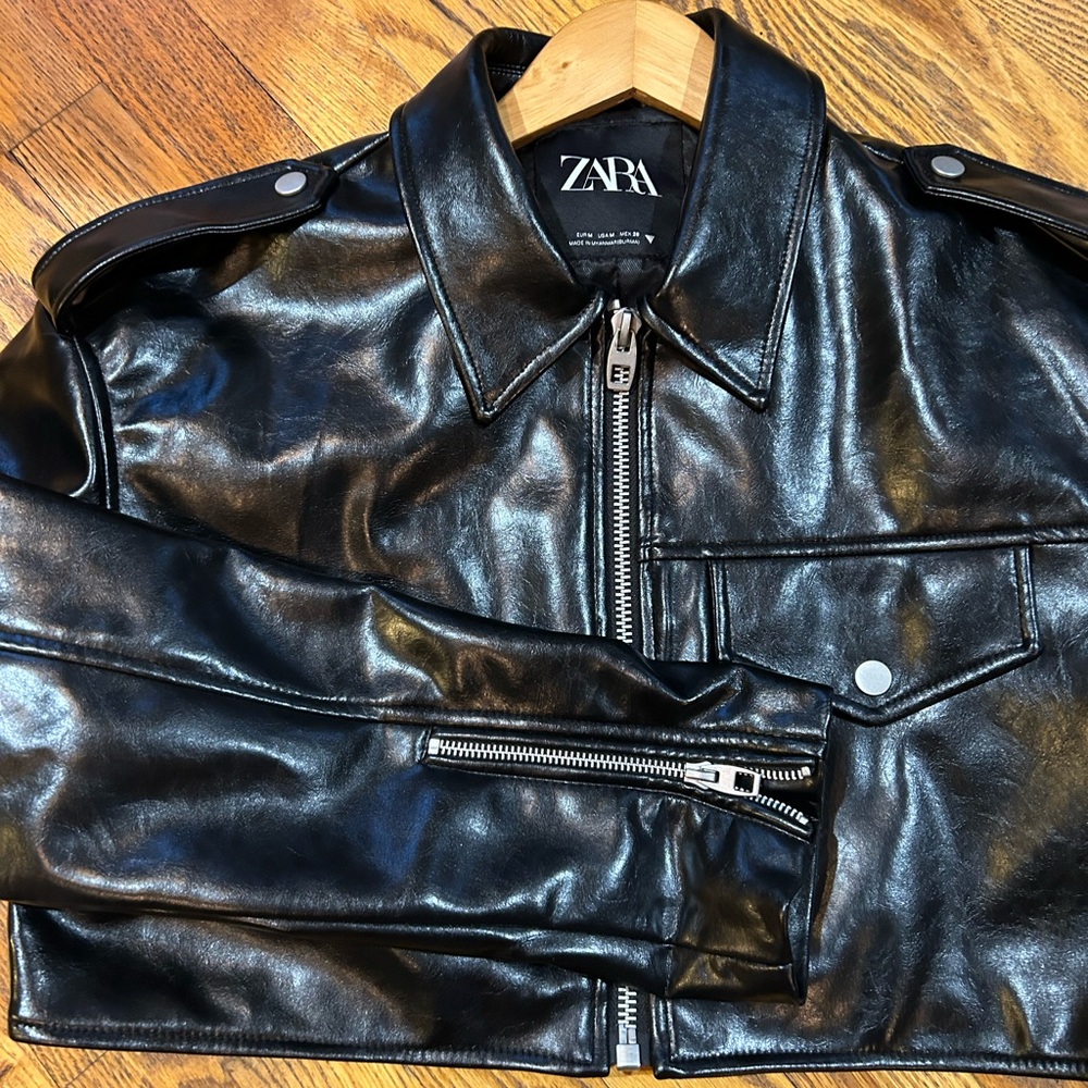 Zara Faux Leather Cropped Jacket